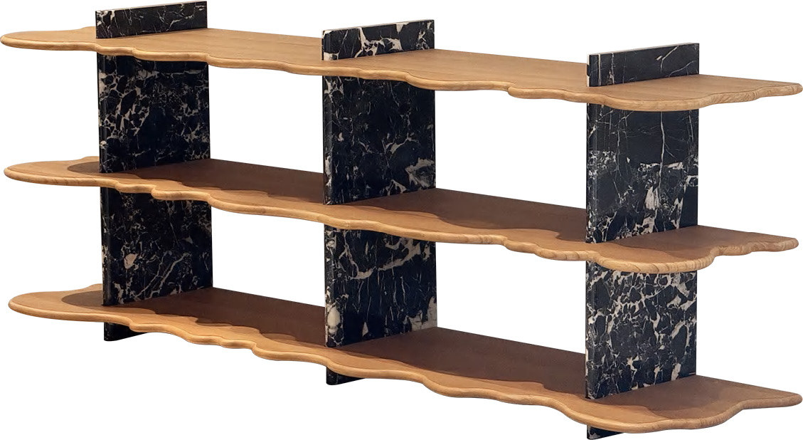 Marble & Wood Multi-tier Display Shelf for Entryway Space MJ-XG03