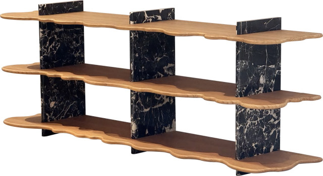 Marble & Wood Multi-tier Display Shelf for Entryway Space MJ-XG03
