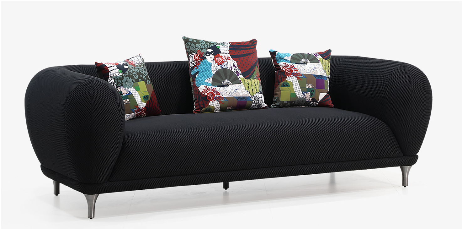 Sleek Black Upholstered Sofa with Decor Cushions for Leisure Space QY-S1941
