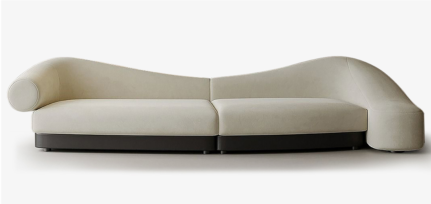 Two-tone Asymmetrical Curved Fabric Sofa for Hotel Lobby Project QY-S1764