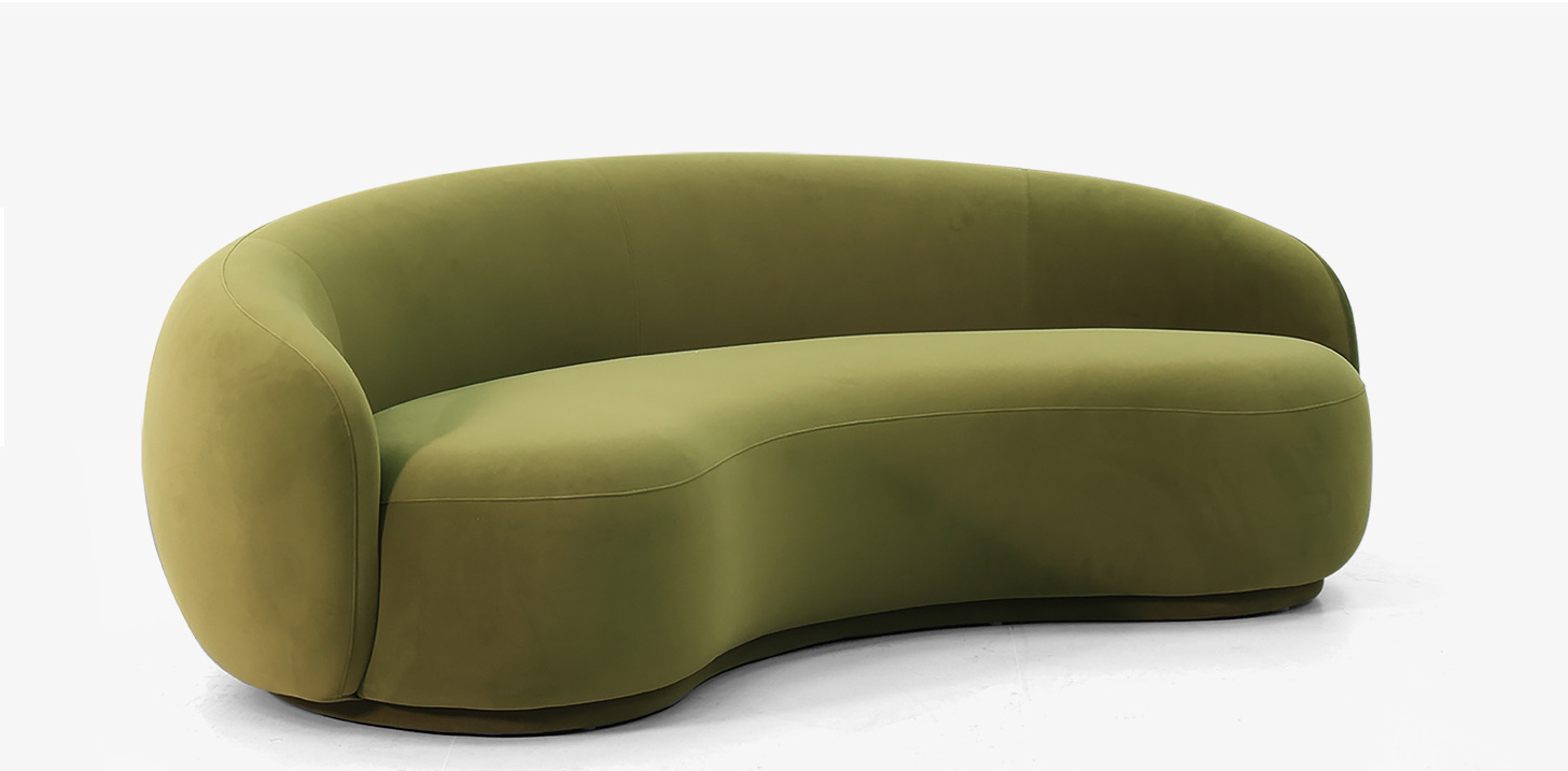 Olive Green Curved Bouclé Sofa for Villa Living Room QY-S1179