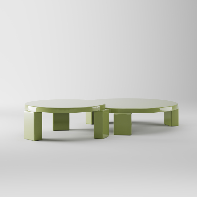Green Solid Wood Nesting Round Coffee Table for Leisure Living Space CT-1017