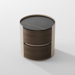 Round Solid Wood Storage Bedside Cabinet for Villa Interior BT-6001