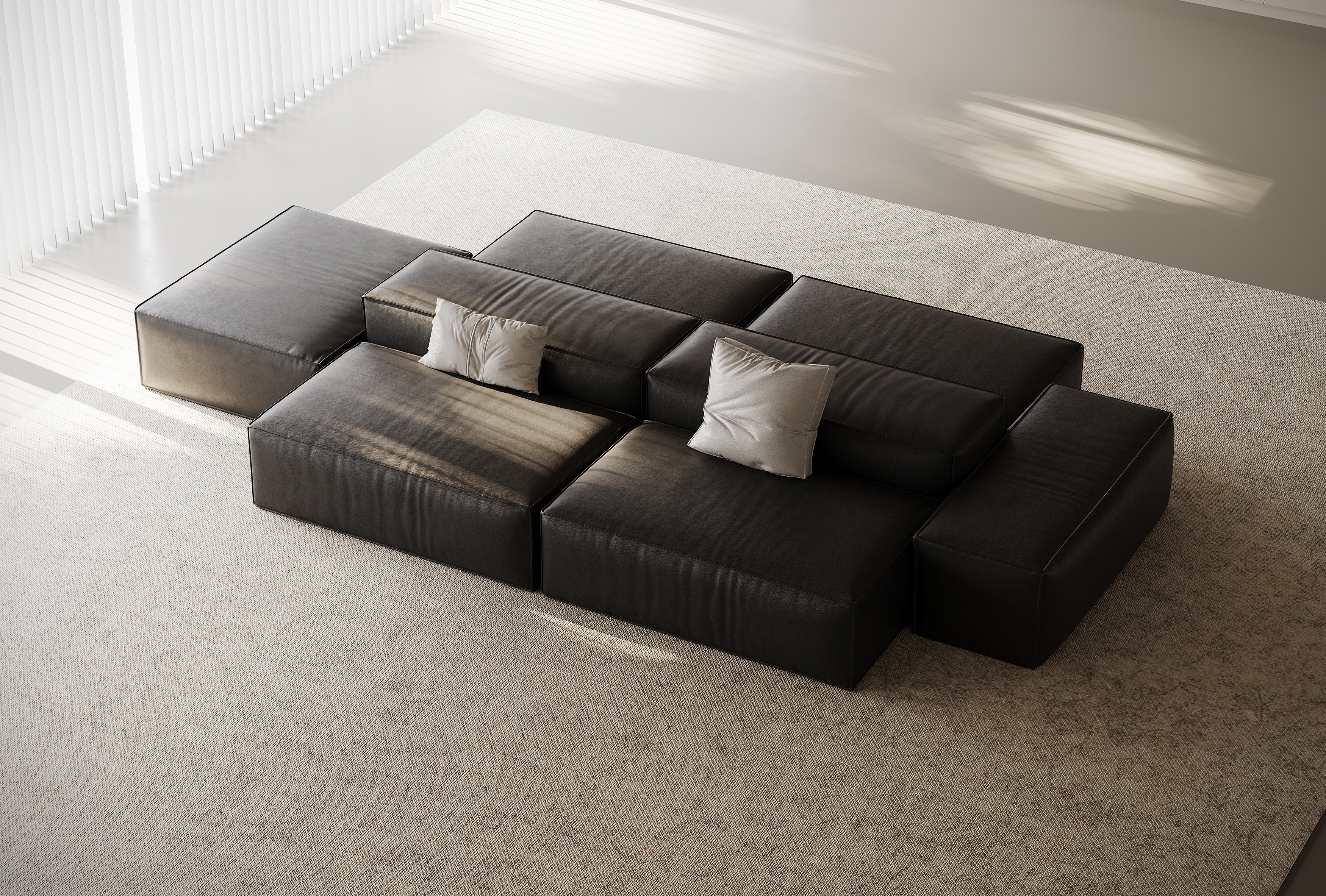 Dark Leather Modular Sectional Sofa for Commercial Lobby SF-1009