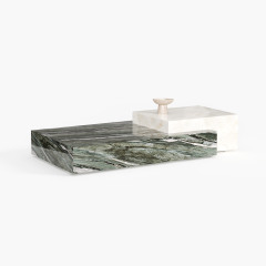 Split Green Marble Coffee Table, Modern Irregular Stone Center Table for Luxury Project A004