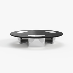 Round Black Marble Coffee Table with Metal Base, Modern Minimalist Center Table for High-end Residence A007
