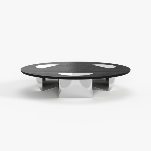 Round Black Marble Coffee Table with Metal Base, Modern Minimalist Center Table for High-end Residence A007