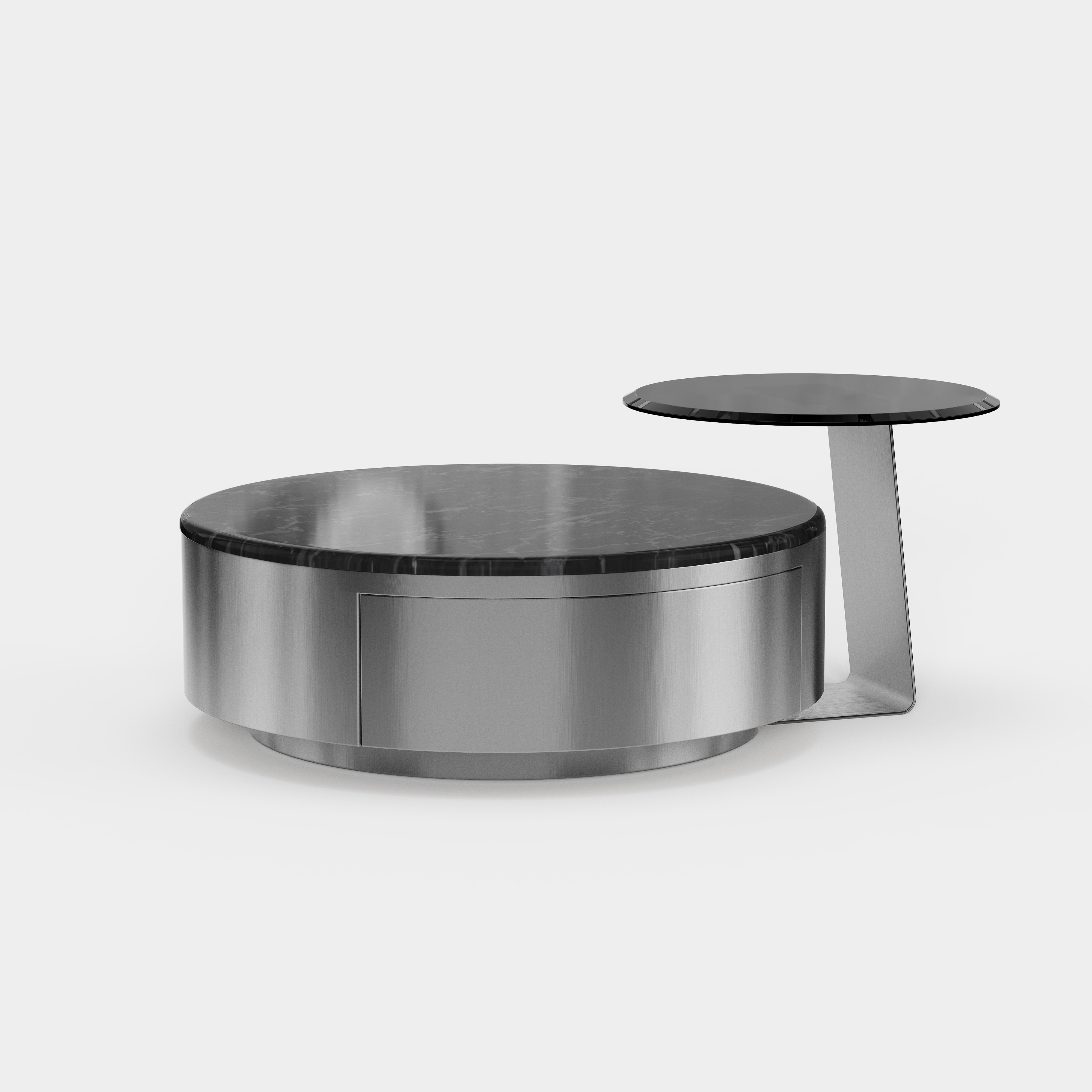 Stainless Steel Combination Coffee Table Set, Round Metal Center Table with Side Accent Table for Commercial Lounge A011