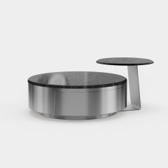 Stainless Steel Combination Coffee Table Set, Round Metal Center Table with Side Accent Table for Commercial Lounge A011