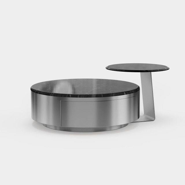 Stainless Steel Combination Coffee Table Set, Round Metal Center Table with Side Accent Table for Commercial Lounge A011