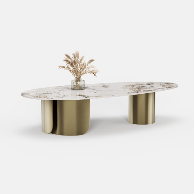 Oval Marble Coffee Table with Gold Metal Base, Italian Designer Center Table for Custom Interior Project A013