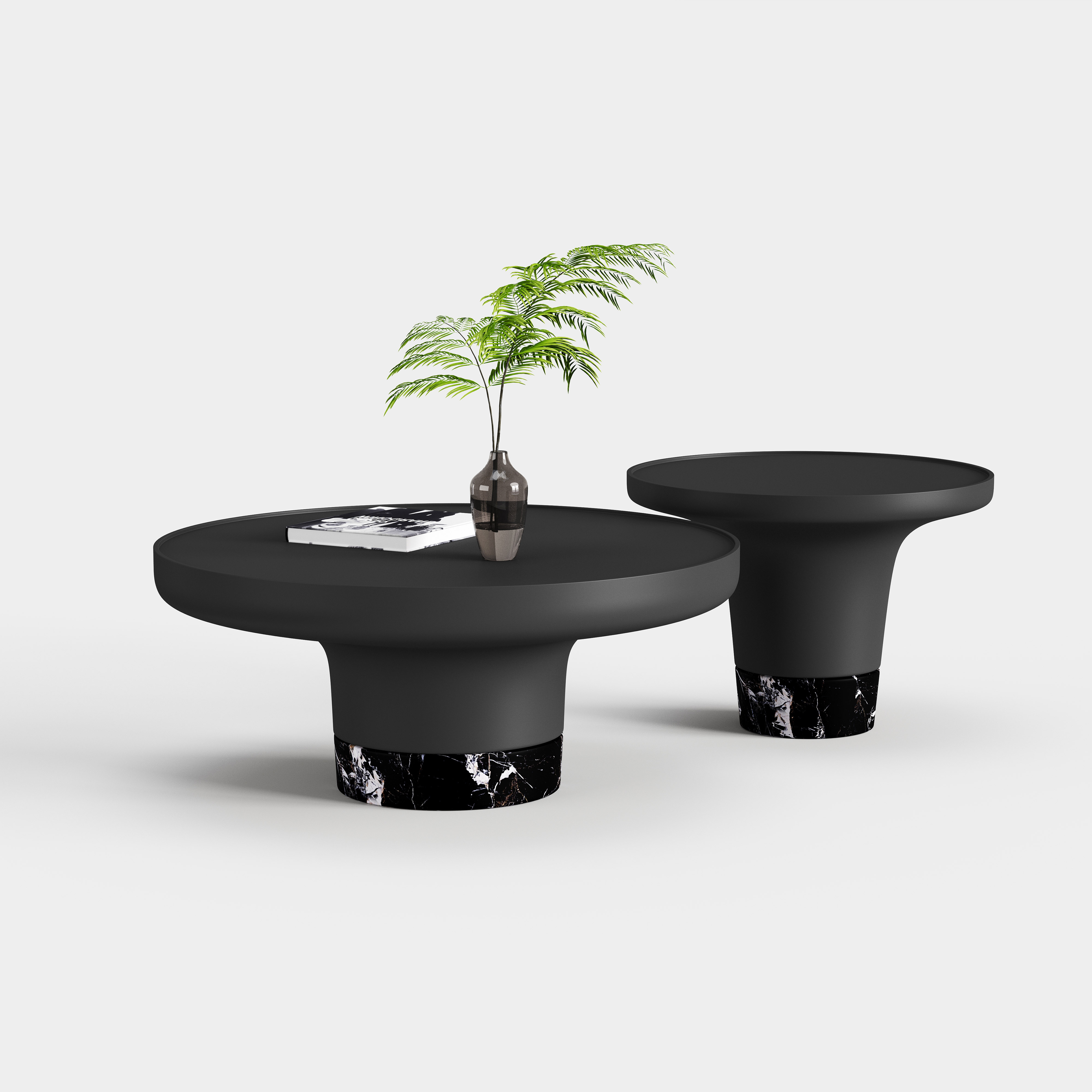 Black Combination Nesting Coffee Table Set, Multi-height Round Center Table for Wabi-sabi Home Space A015
