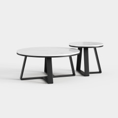 Minimalist Nesting Round Coffee Table Set, Sintered Stone Top Center Table for Modern Apartment Living Room A017