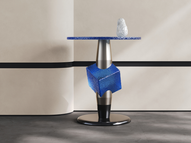 Artistic Blue Resin Side Table, Creative Designer Accent End Table for Commercial Lounge A002
