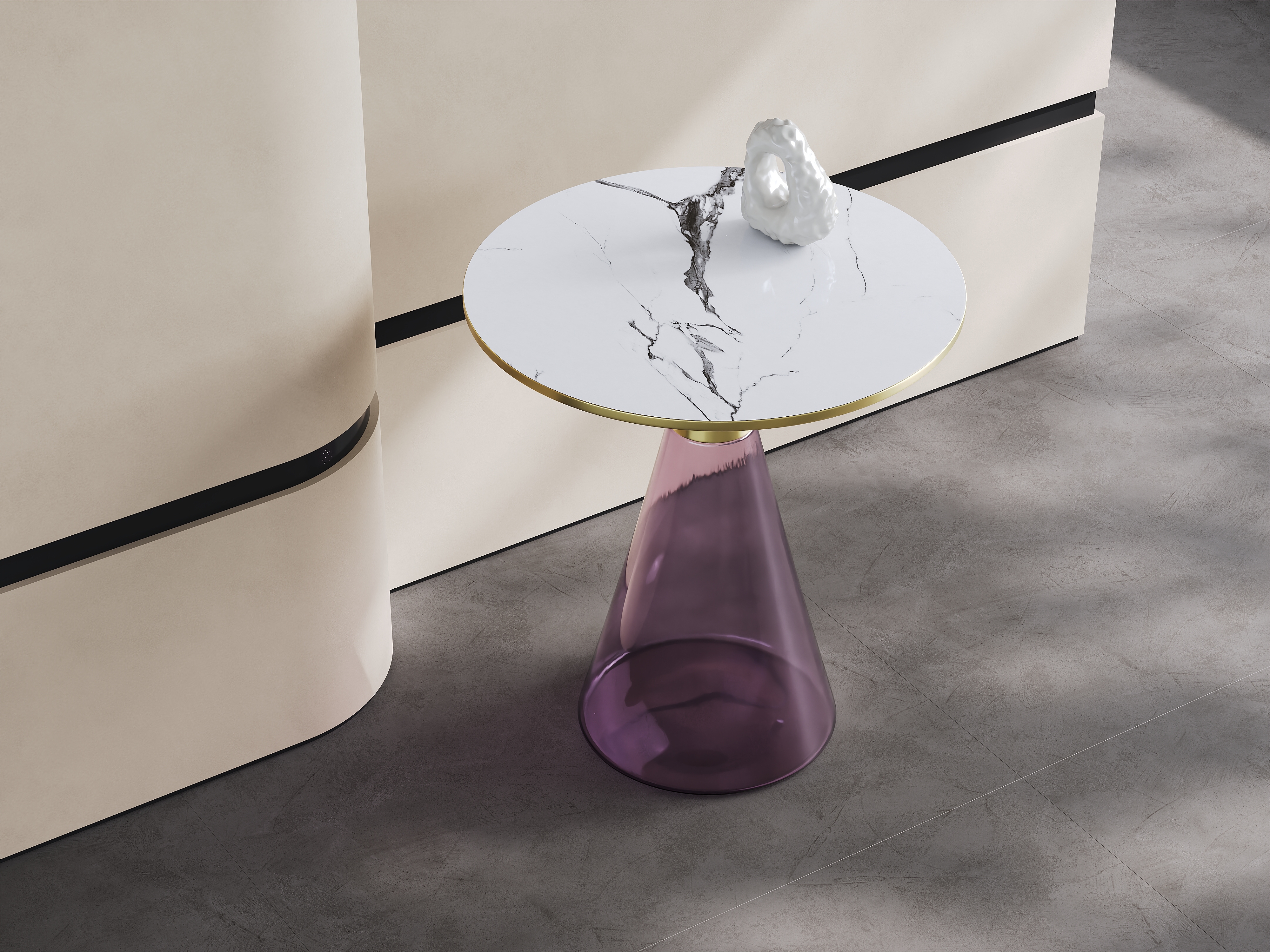 Purple Glass & Gold Metal Side Table, Luxury Decorative Accent End Table for Villa Interior A001