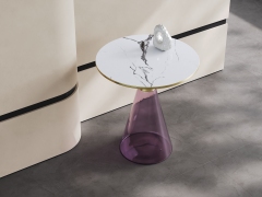 Purple Glass & Gold Metal Side Table, Luxury Decorative Accent End Table for Villa Interior A001