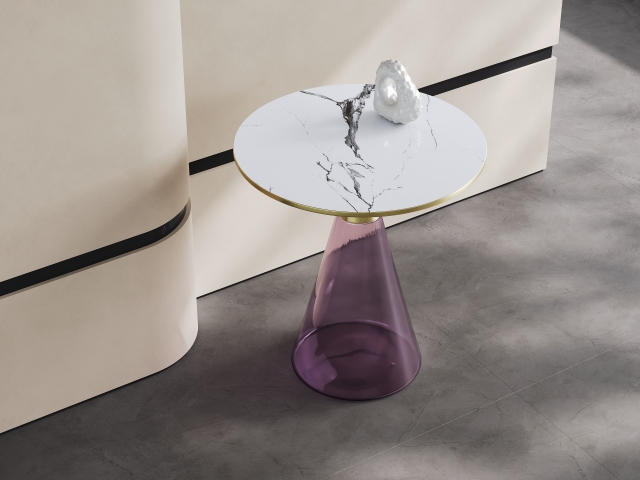 Purple Glass & Gold Metal Side Table, Luxury Decorative Accent End Table for Villa Interior A001