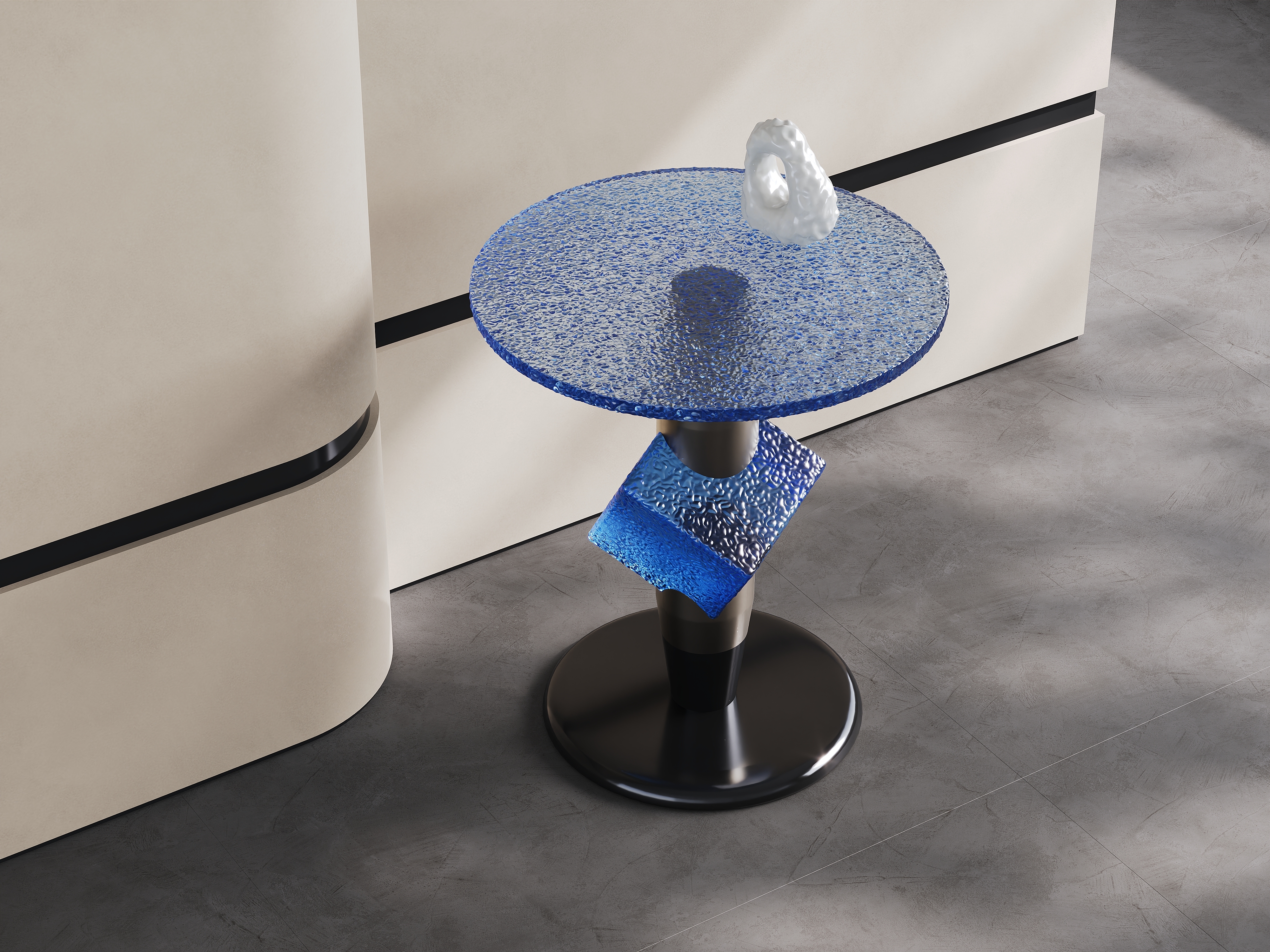 Artistic Blue Resin Side Table, Creative Designer Accent End Table for Commercial Lounge A002