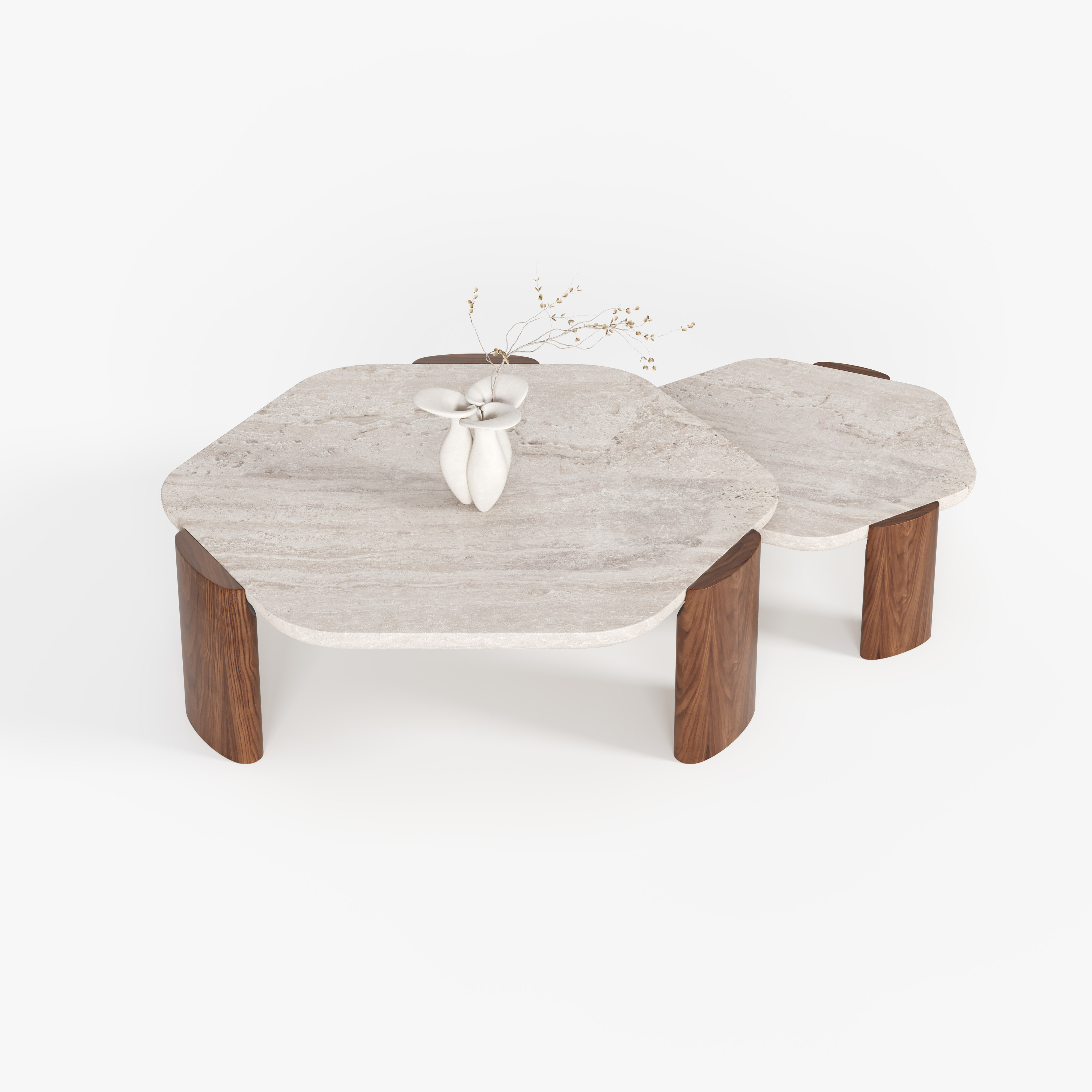 Round Stone Top Solid Wood Leg Coffee Table, Wabi-sabi Style Center Table for Home Living Room A003