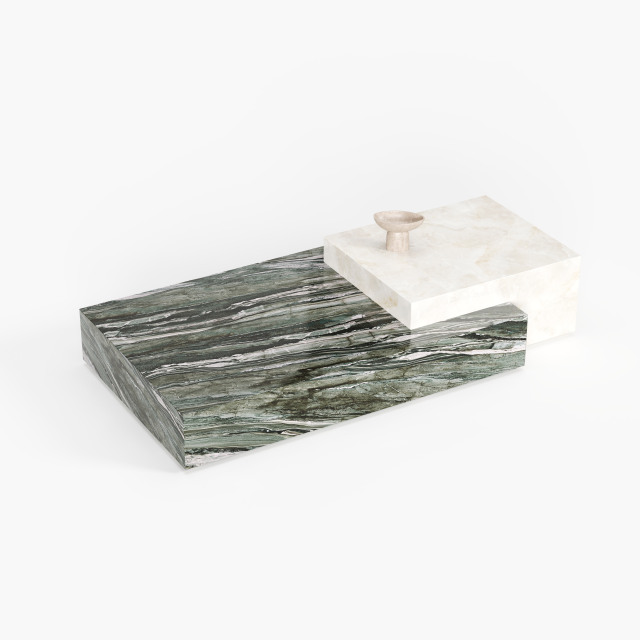Split Green Marble Coffee Table, Modern Irregular Stone Center Table for Luxury Project A004