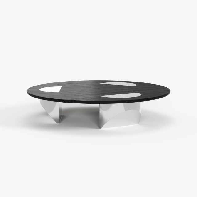 Round Black Marble Coffee Table with Metal Base, Modern Minimalist Center Table for High-end Residence A007