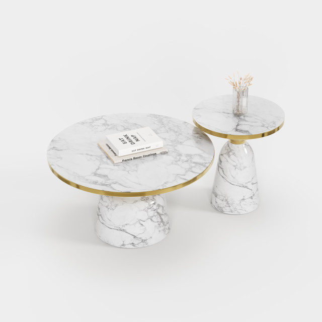 Marble & Gold Metal Nesting Side Table Set, Decorative Accent End Table for Villa Living Room A009