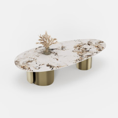 Oval Marble Coffee Table with Gold Metal Base, Italian Designer Center Table for Custom Interior Project A013