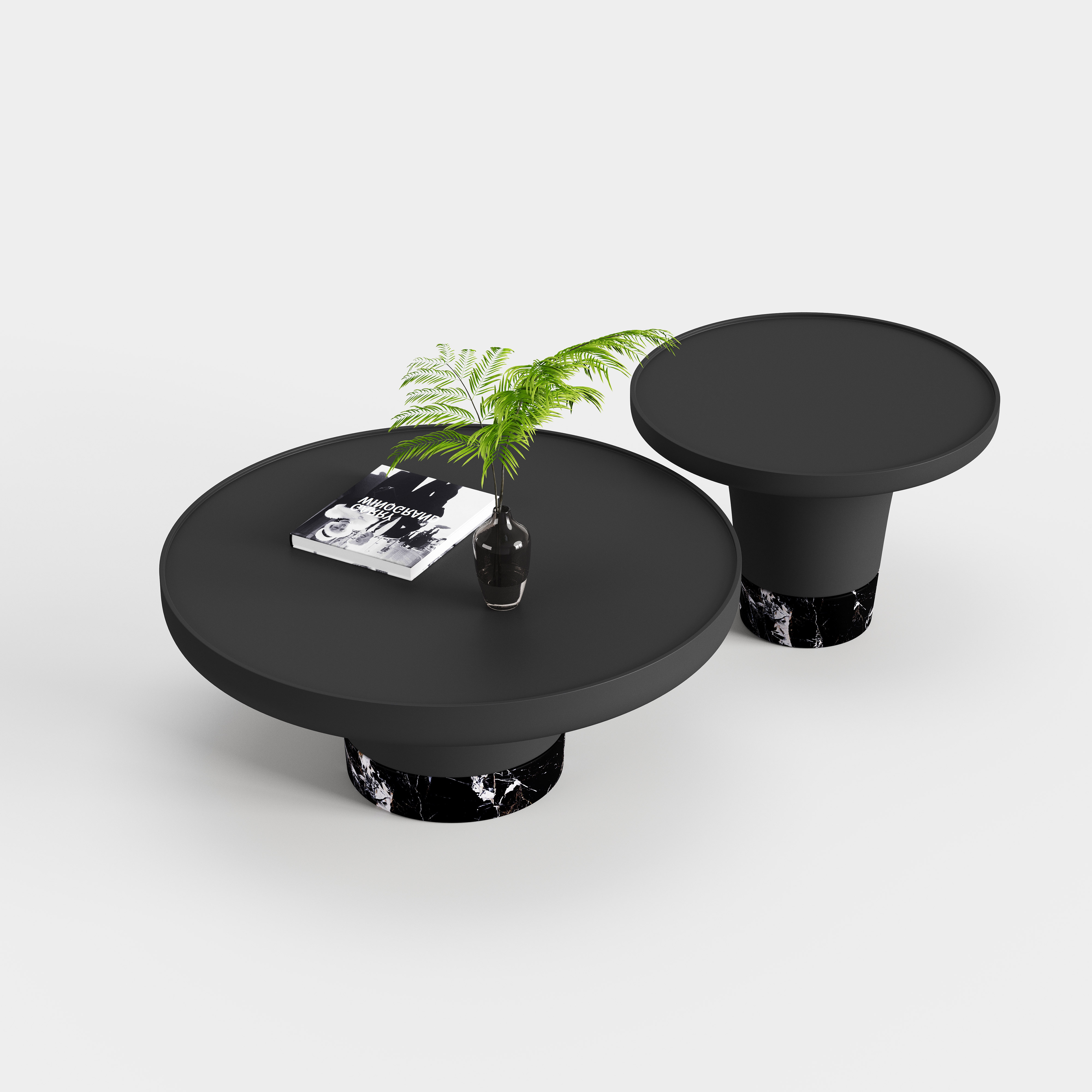Black Combination Nesting Coffee Table Set, Multi-height Round Center Table for Wabi-sabi Home Space A015