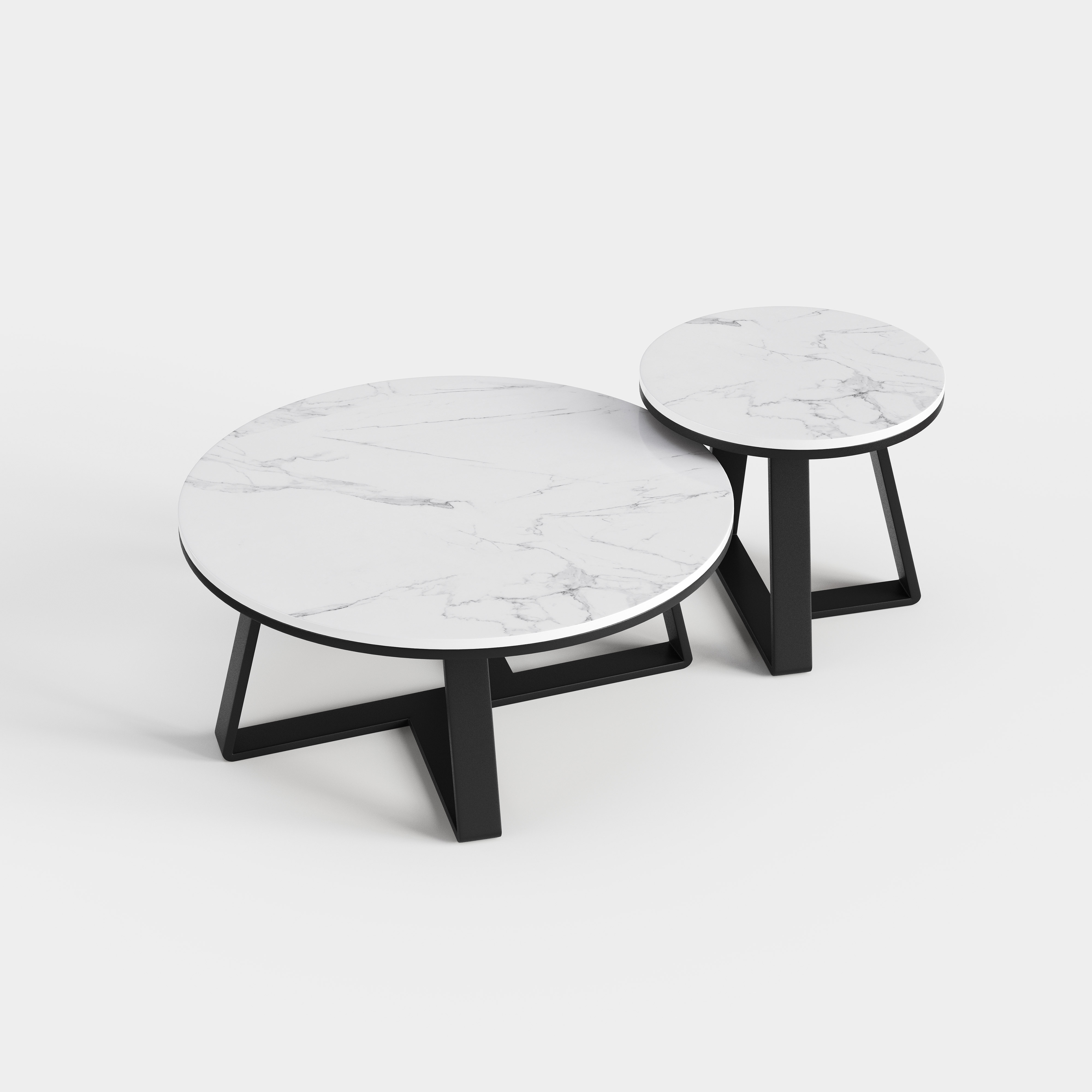 Minimalist Nesting Round Coffee Table Set, Sintered Stone Top Center Table for Modern Apartment Living Room A017