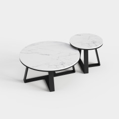 Minimalist Nesting Round Coffee Table Set, Sintered Stone Top Center Table for Modern Apartment Living Room A017
