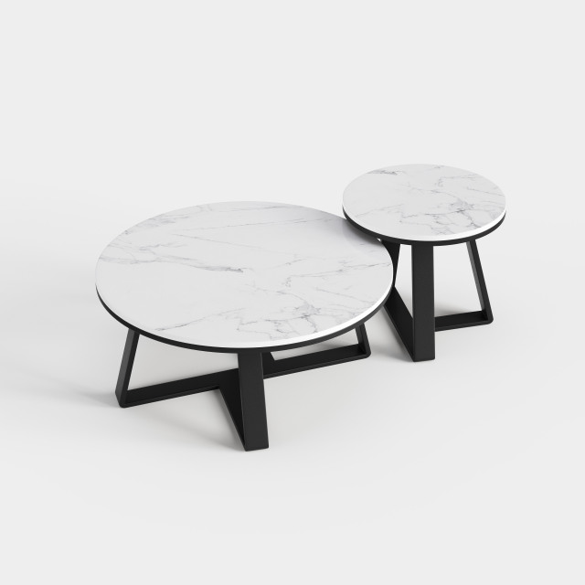 Minimalist Nesting Round Coffee Table Set, Sintered Stone Top Center Table for Modern Apartment Living Room A017