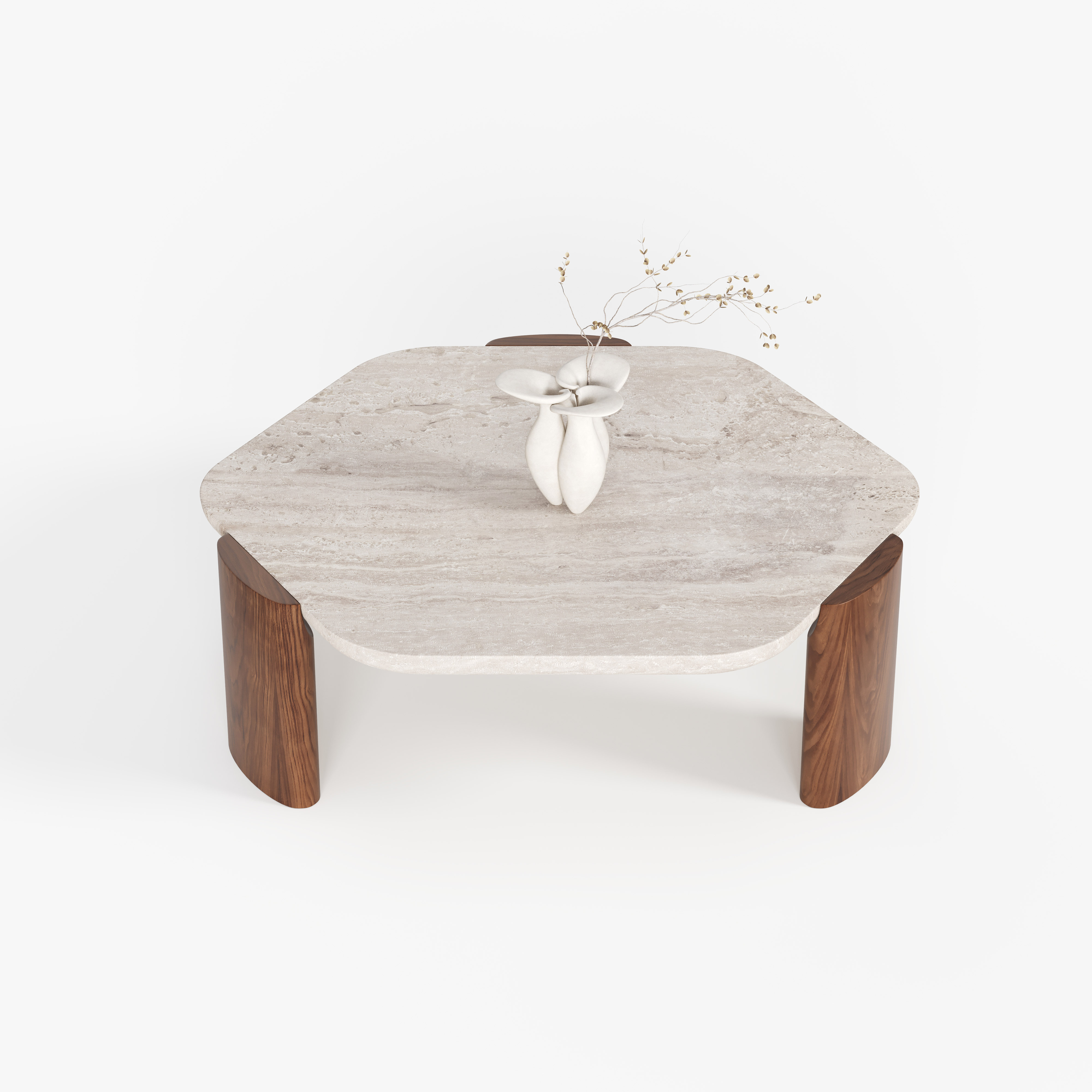 Round Stone Top Solid Wood Leg Coffee Table, Wabi-sabi Style Center Table for Home Living Room A003