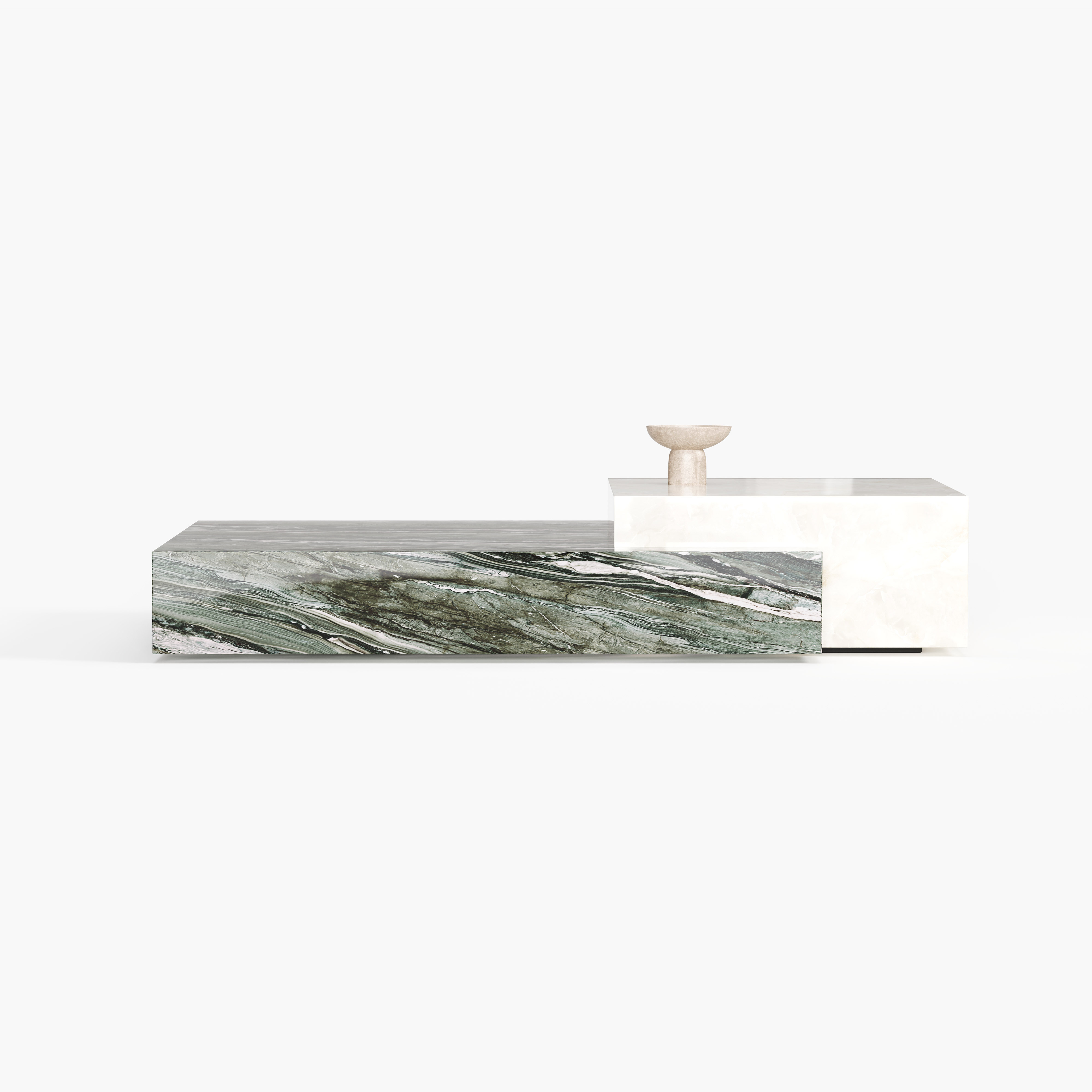 Split Green Marble Coffee Table, Modern Irregular Stone Center Table for Luxury Project A004