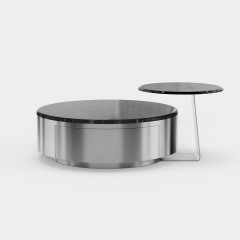 Stainless Steel Combination Coffee Table Set, Round Metal Center Table with Side Accent Table for Commercial Lounge A011