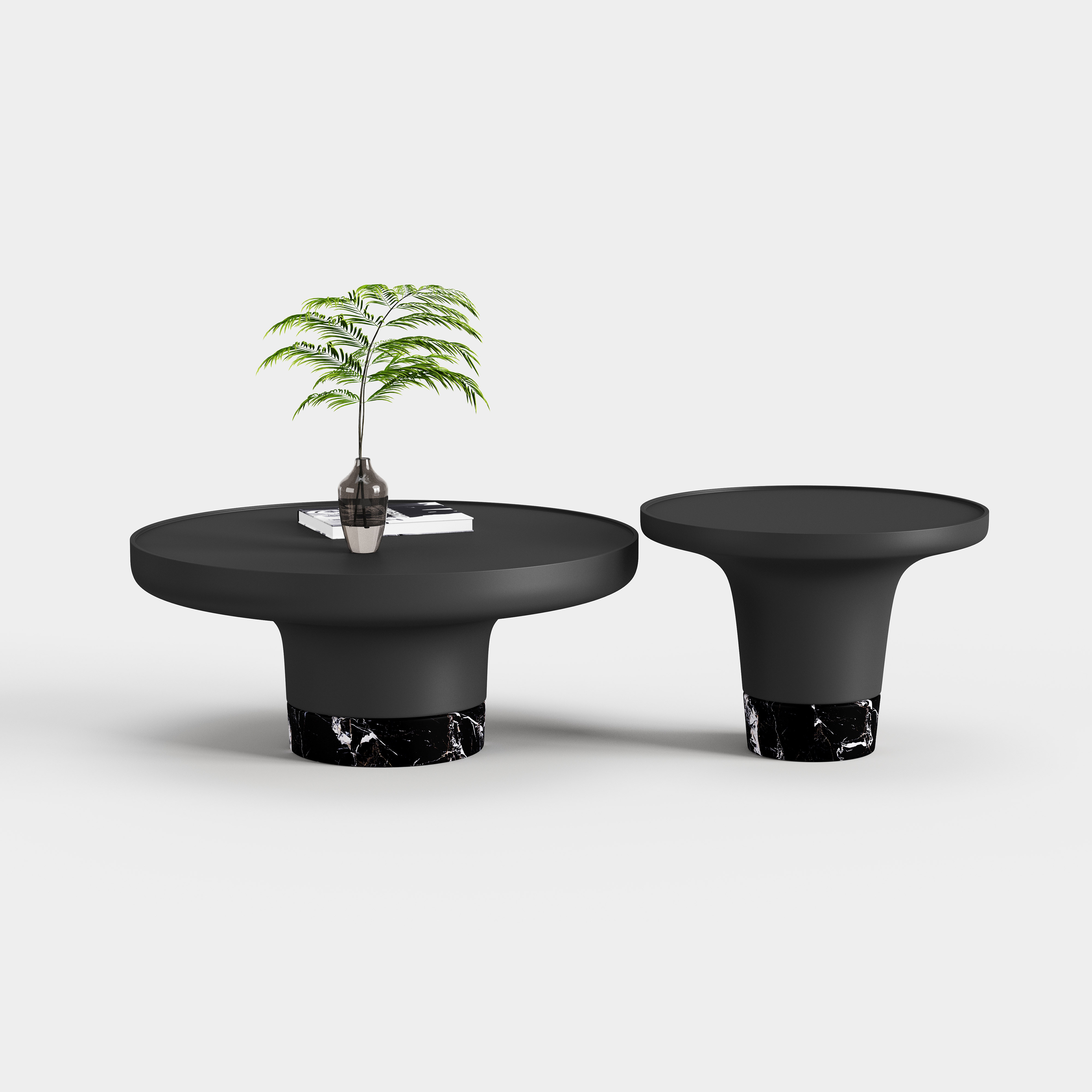 Black Combination Nesting Coffee Table Set, Multi-height Round Center Table for Wabi-sabi Home Space A015
