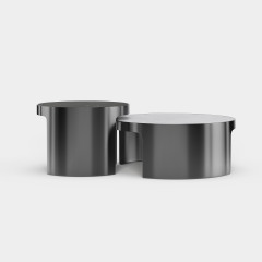 Dual Round Nesting Coffee Table Set, Black & White Stone Top Metal Base Center Table for Modern Home A018