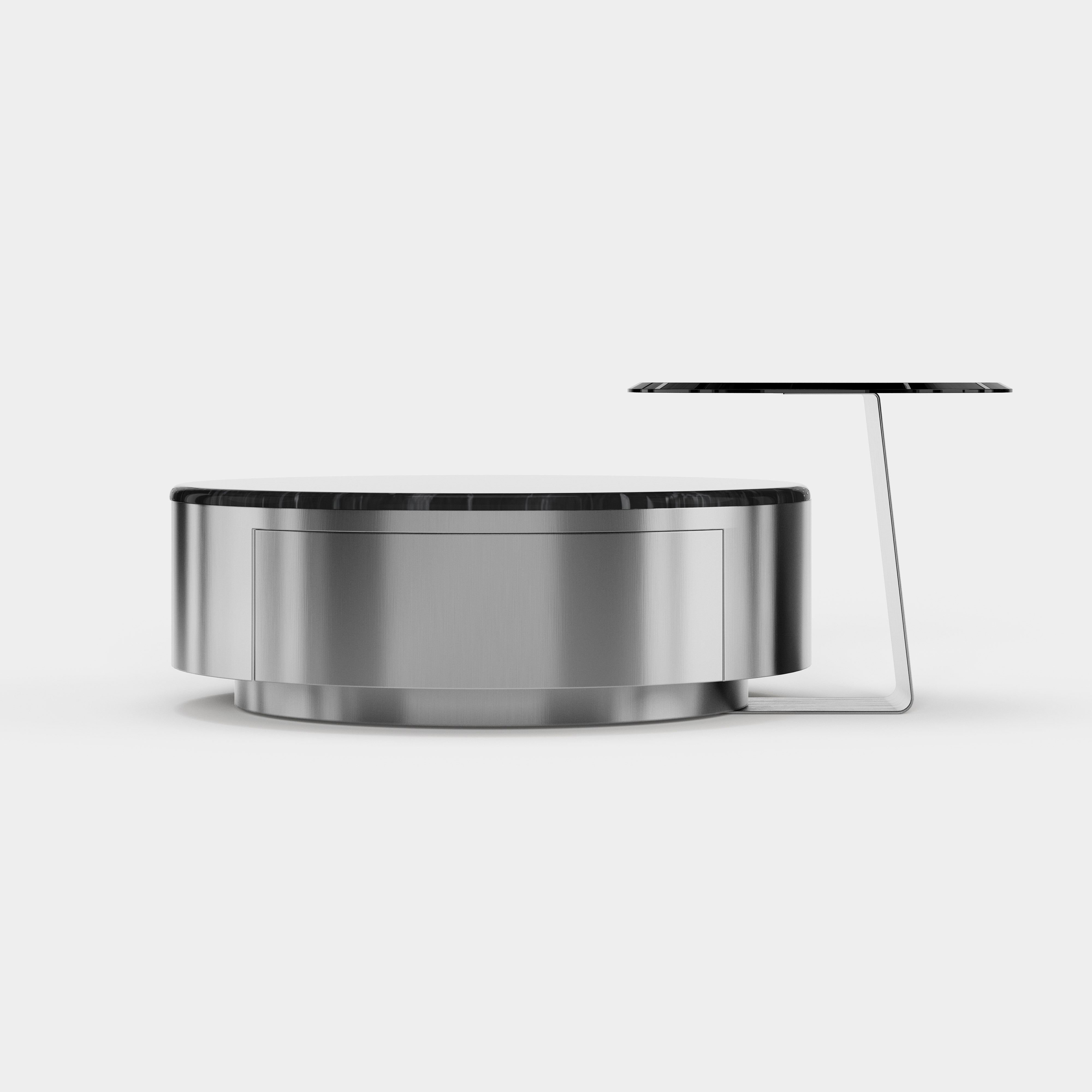 Stainless Steel Combination Coffee Table Set, Round Metal Center Table with Side Accent Table for Commercial Lounge A011