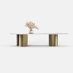 Oval Marble Coffee Table with Gold Metal Base, Italian Designer Center Table for Custom Interior Project A013