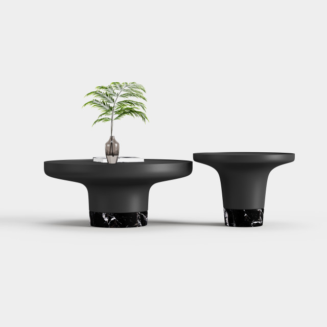 Black Combination Nesting Coffee Table Set, Multi-height Round Center Table for Wabi-sabi Home Space A015