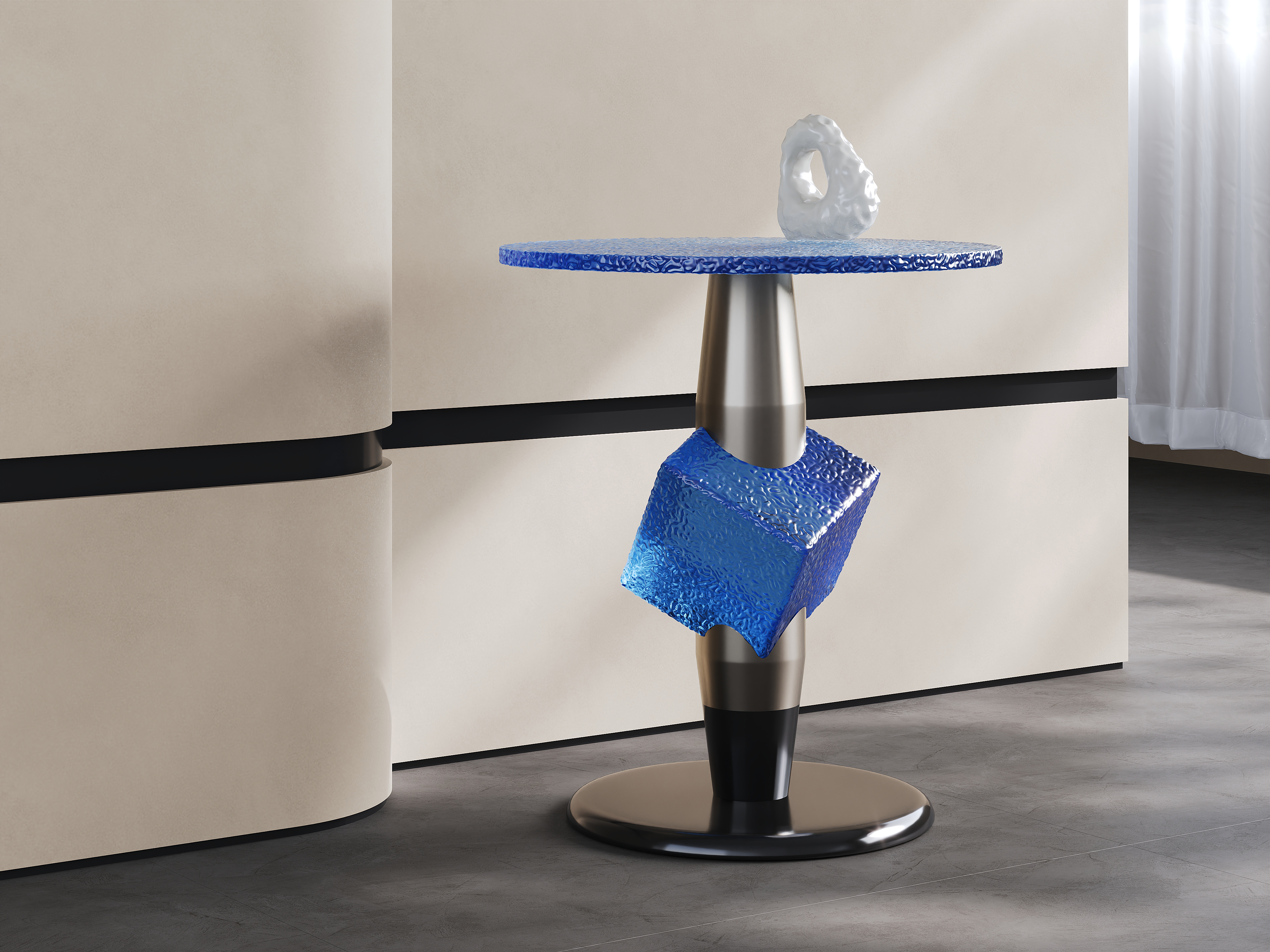 Artistic Blue Resin Side Table, Creative Designer Accent End Table for Commercial Lounge A002