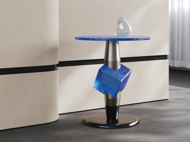 Artistic Blue Resin Side Table, Creative Designer Accent End Table for Commercial Lounge A002