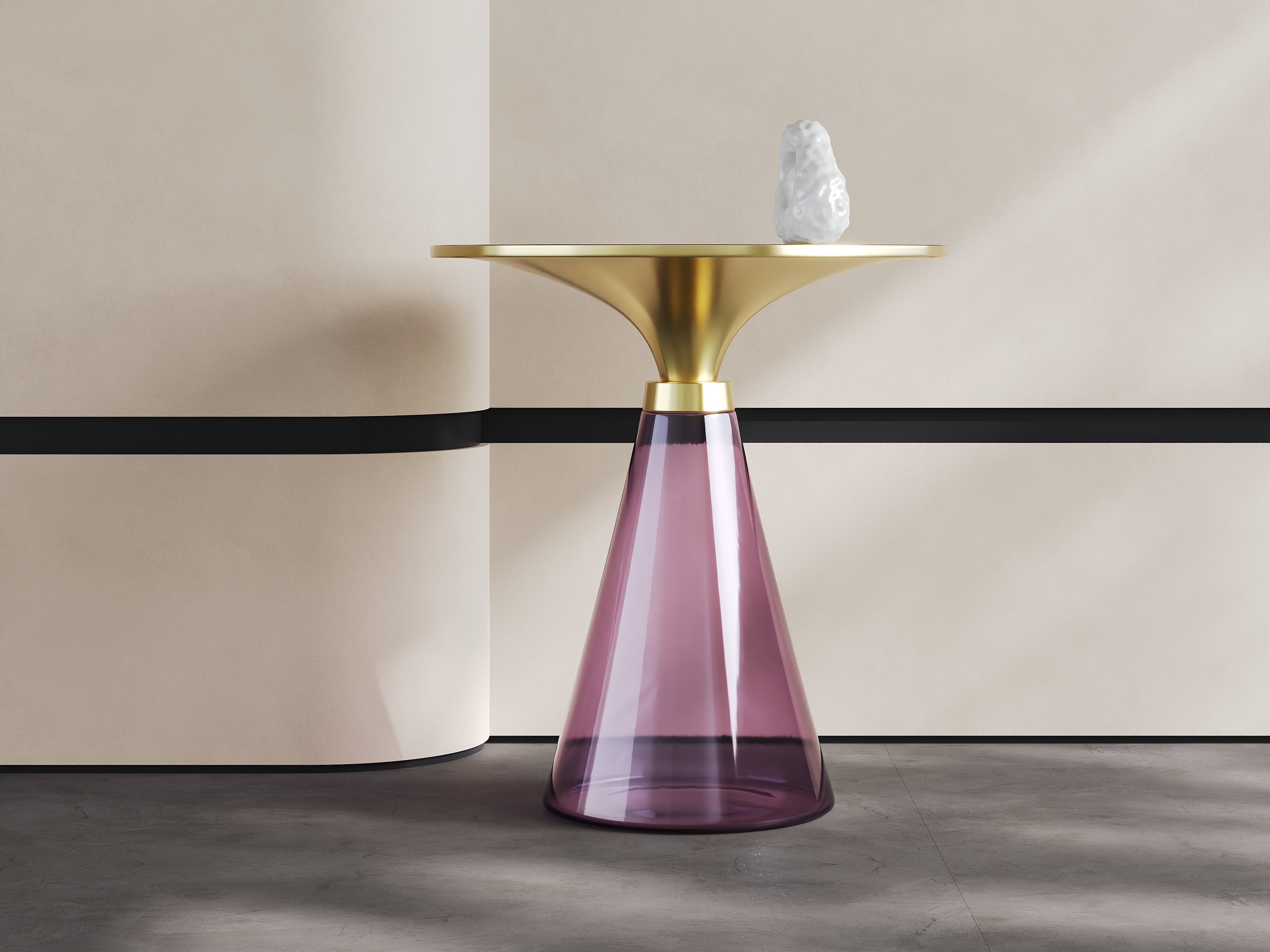 Purple Glass & Gold Metal Side Table, Luxury Decorative Accent End Table for Villa Interior A001