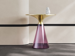 Purple Glass & Gold Metal Side Table, Luxury Decorative Accent End Table for Villa Interior A001