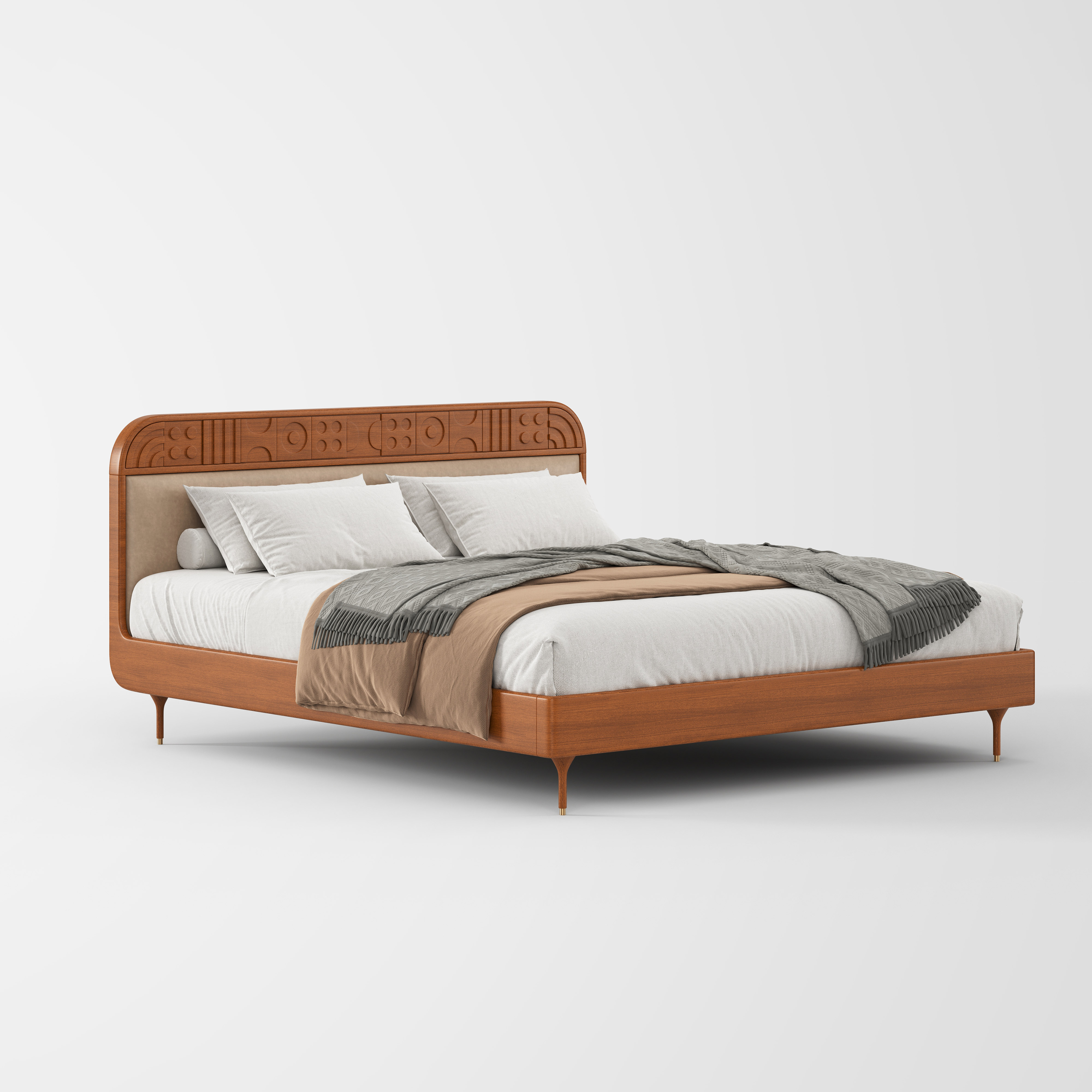 Vintage Solid Wood Headboard Upholstered Bed for Home Interior MJ-C46