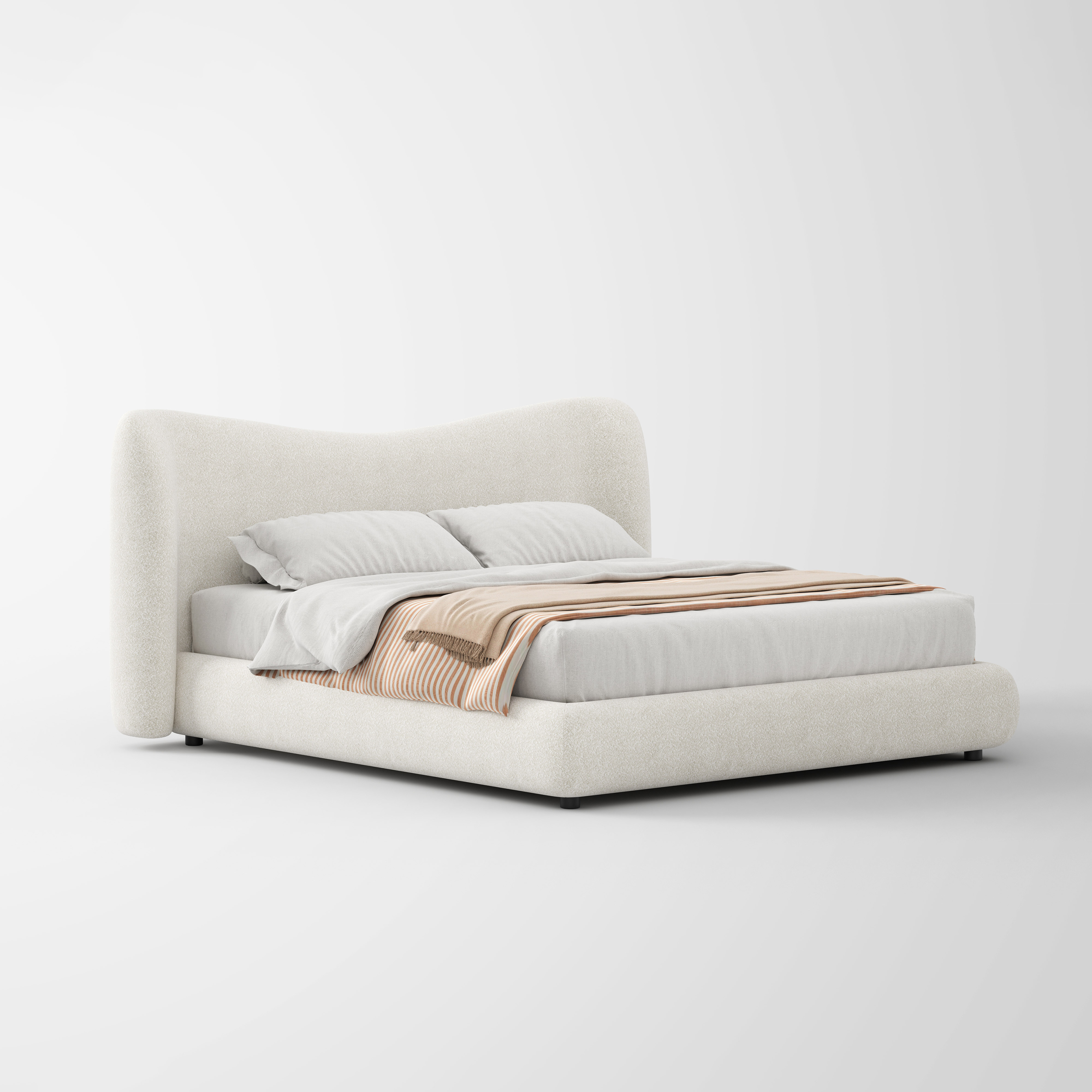Plush Curved Upholstered Bed for Villa Master Bedroom MJ-C28