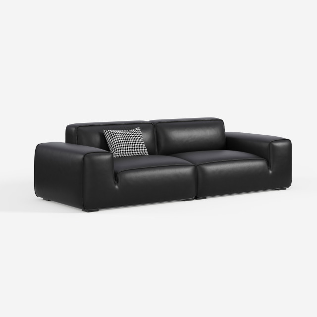 Black Bull Sofa, Italian Minimalist Full-Grain Leather Modular Sectional Sofa for Modern Home  635#