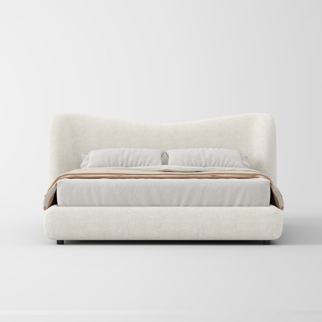 Plush Curved Upholstered Bed for Villa Master Bedroom MJ-C28