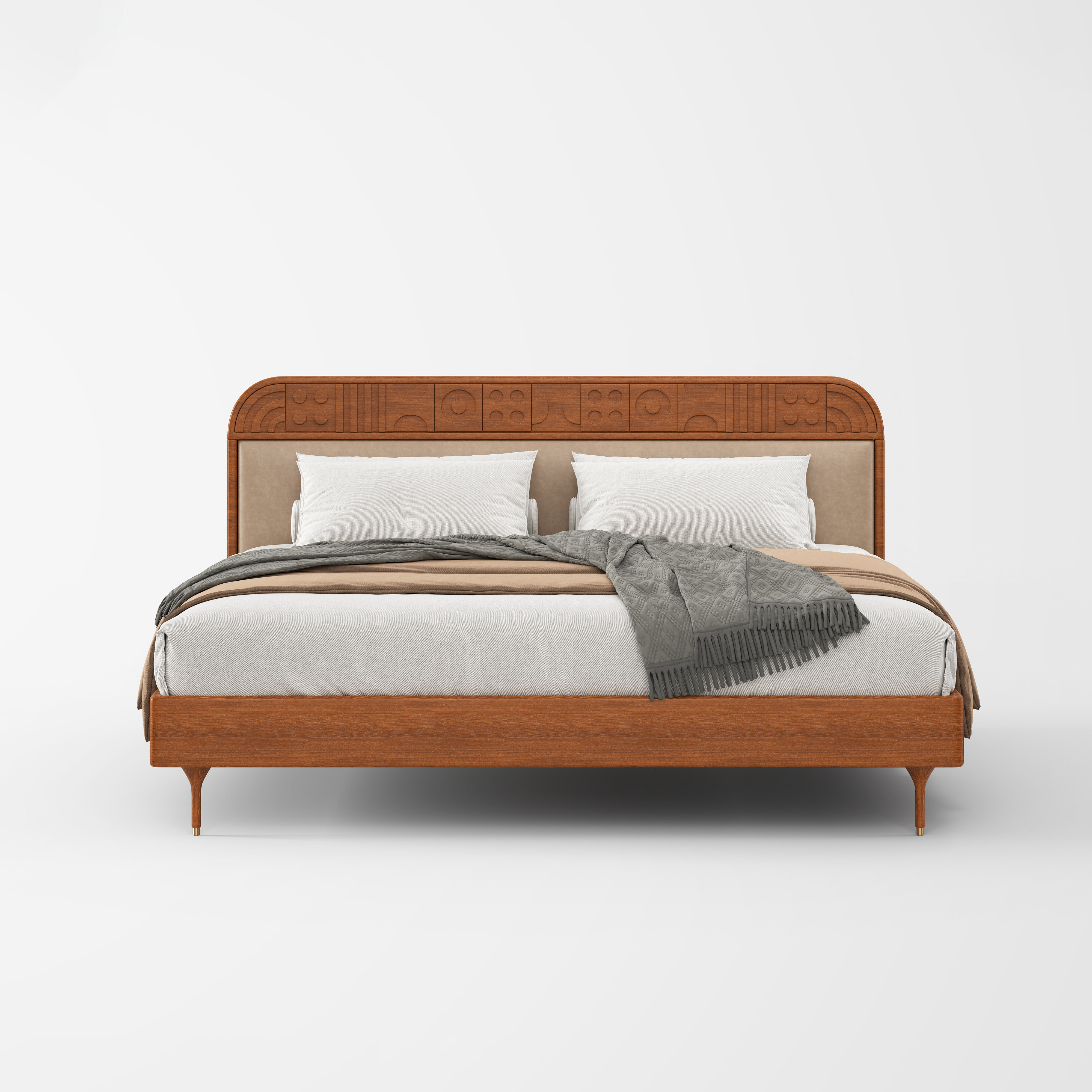 Vintage Solid Wood Headboard Upholstered Bed for Home Interior MJ-C46