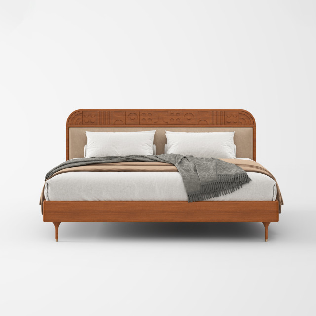 Vintage Solid Wood Headboard Upholstered Bed for Home Interior MJ-C46