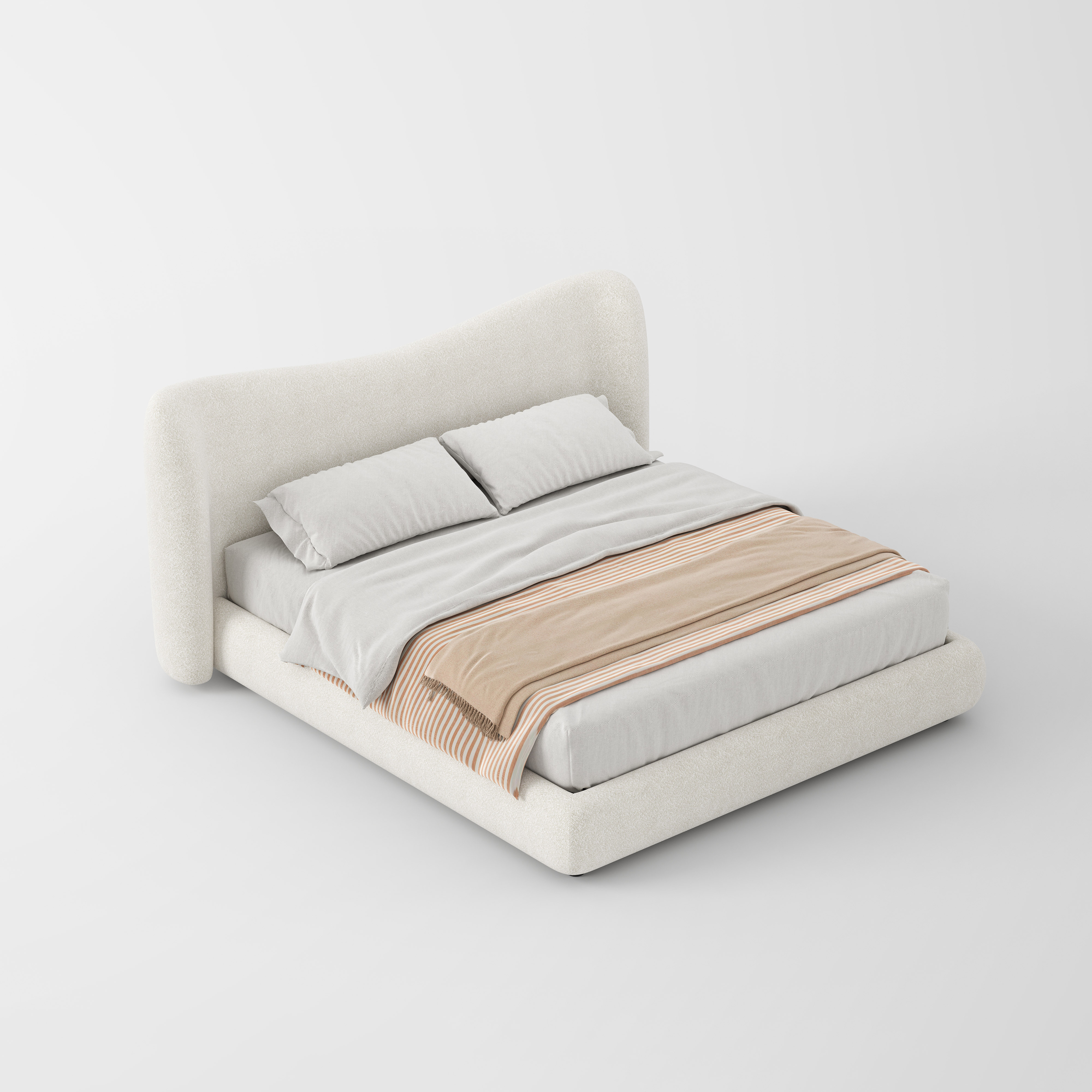 Plush Curved Upholstered Bed for Villa Master Bedroom MJ-C28